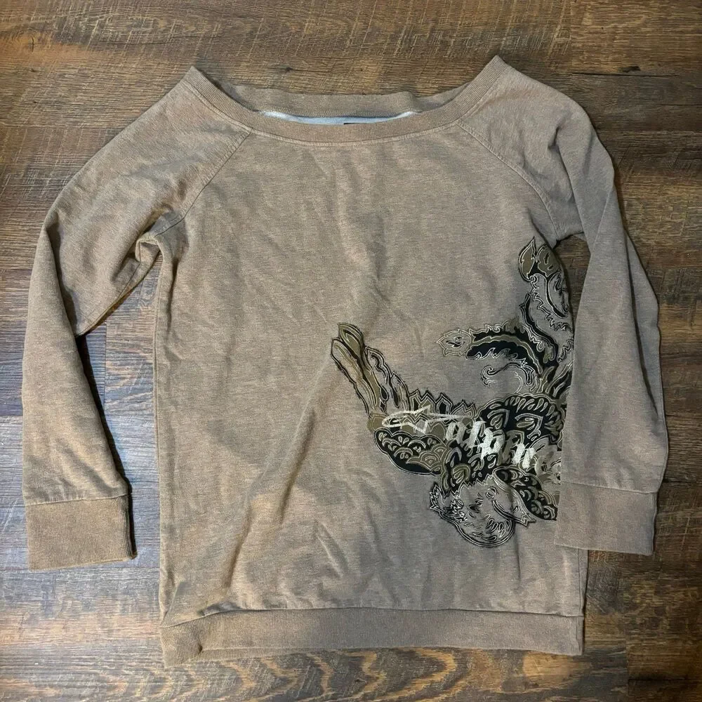 Alpinestars Sweatshirt Womens Large Tan Off the shoulder brown tan Fleece Crew - Picture 4 of 7